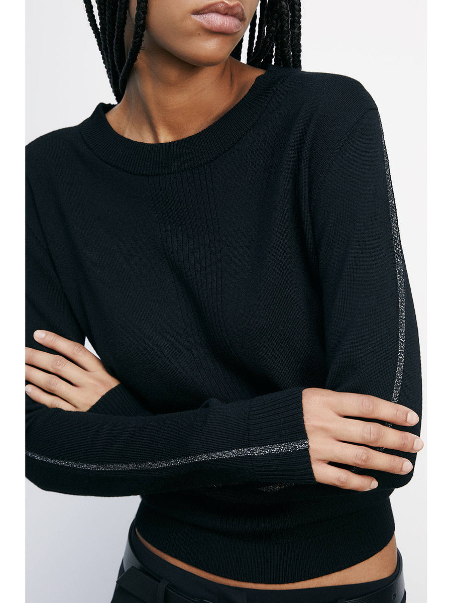 W5-2K0363 Maglia Pura Lana "Essential" Inserto in Lurex Nera