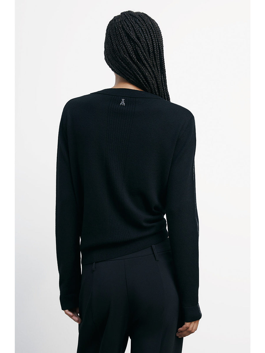 W5-2K0363 Maglia Pura Lana "Essential" Inserto in Lurex Nera
