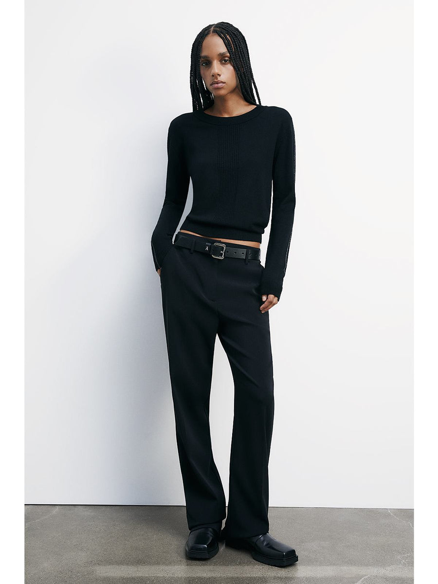 W5-2K0363 Maglia Pura Lana "Essential" Inserto in Lurex Nera