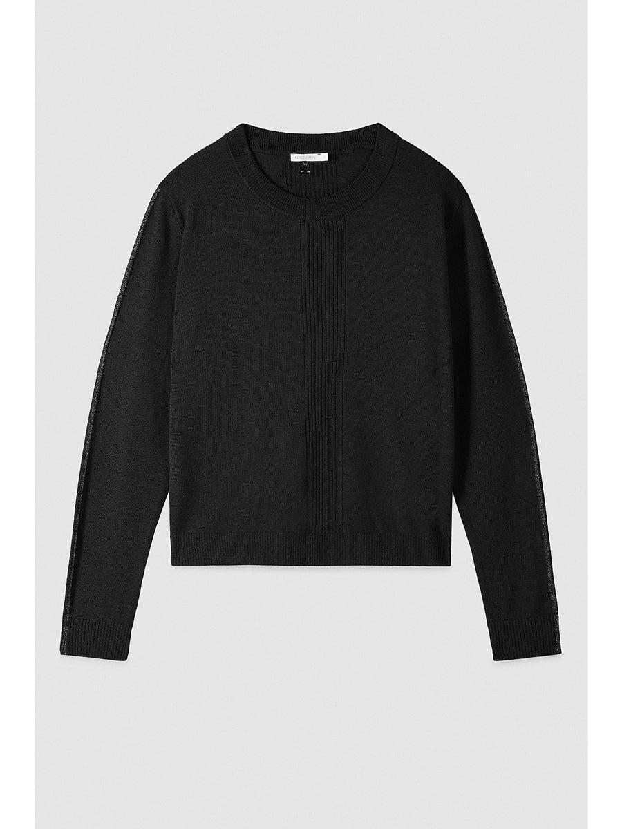 W5-2K0363 Maglia Pura Lana "Essential" Inserto in Lurex Nera