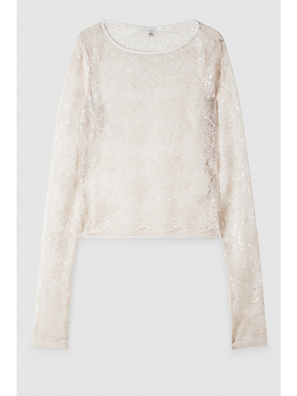 W5-2M4514 Maglia Pizzo Paillettes Wooly White