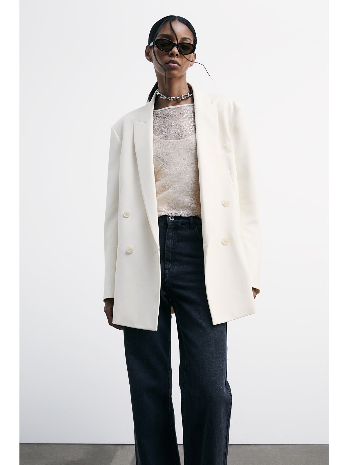 W5-2M4514 Maglia Pizzo Paillettes Wooly White