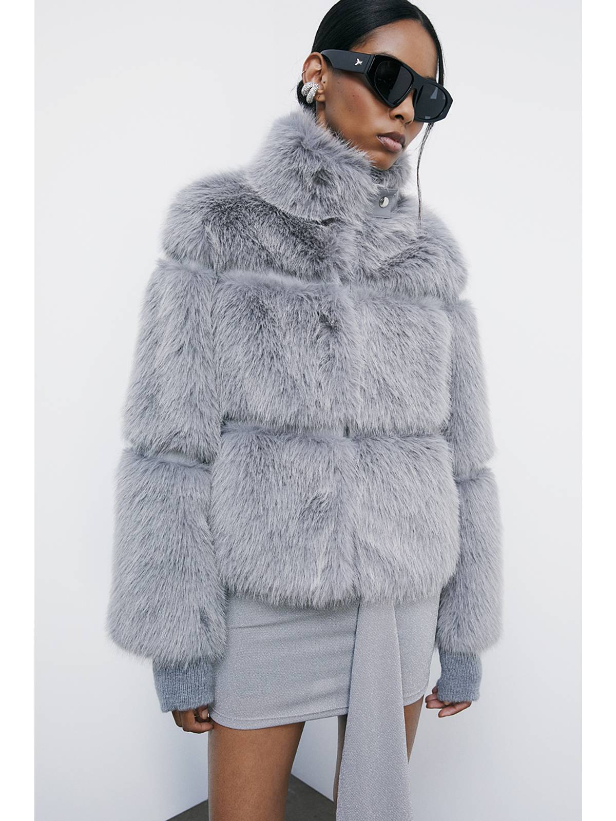 W5-2O0174 Giubbotto Corto Eco Pelliccia Mistery Grey Melange