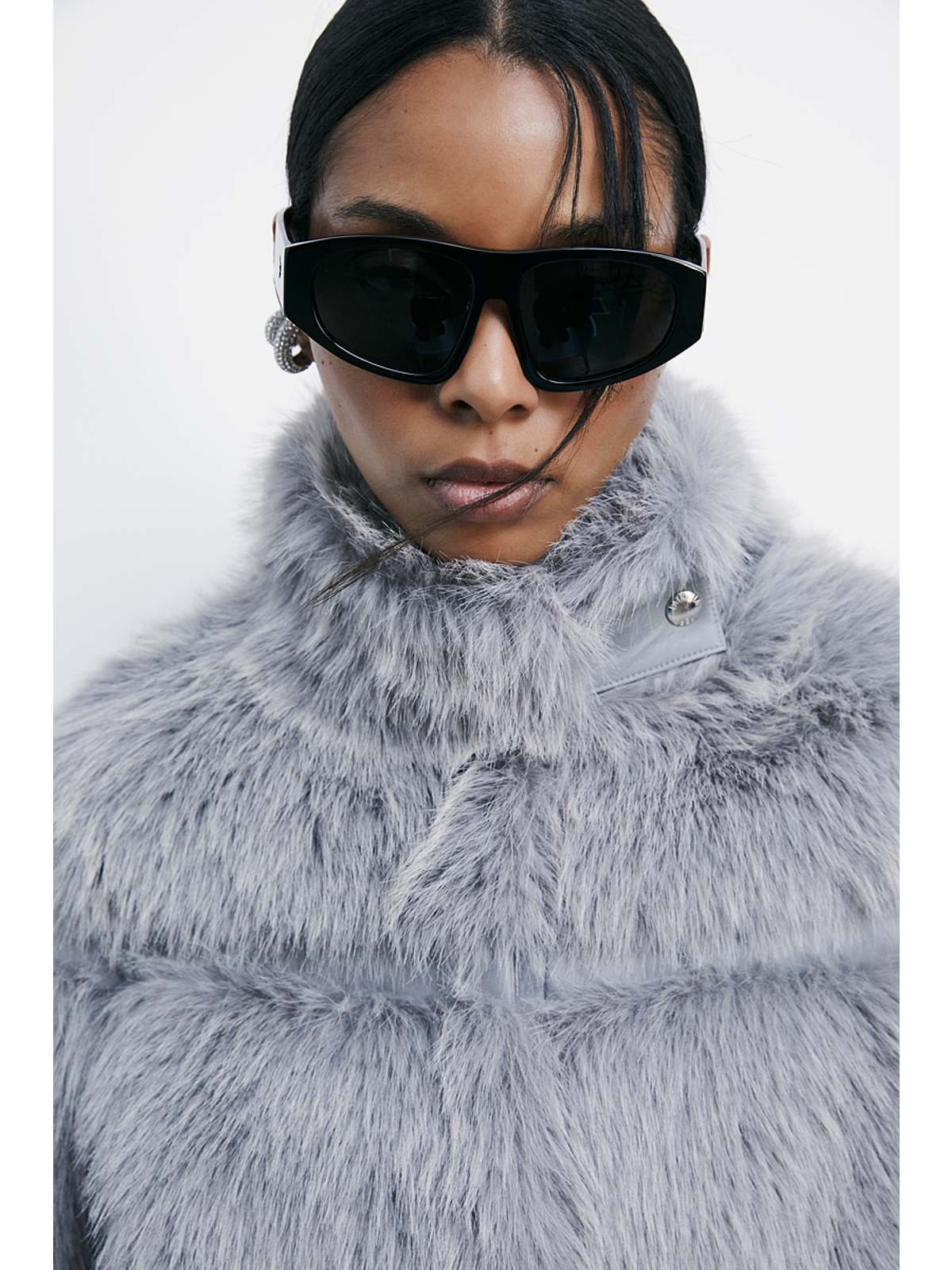 W5-2O0174 Giubbotto Corto Eco Pelliccia Mistery Grey Melange