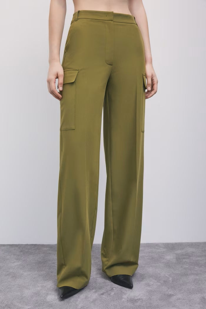 W6-2P0040 Pantaloni Cargo Palazzo Lizard Green