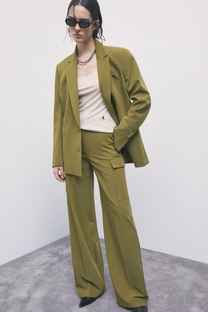 W6-2P0040 Pantaloni Cargo Palazzo Lizard Green