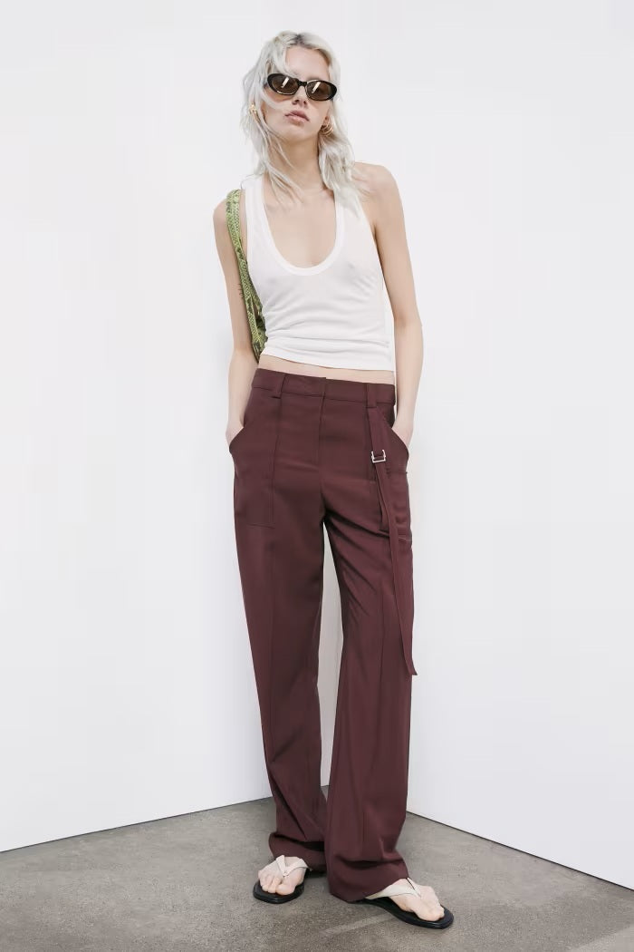 S6-8P1740 Pantalone Dritto Viscosa Desert Sand