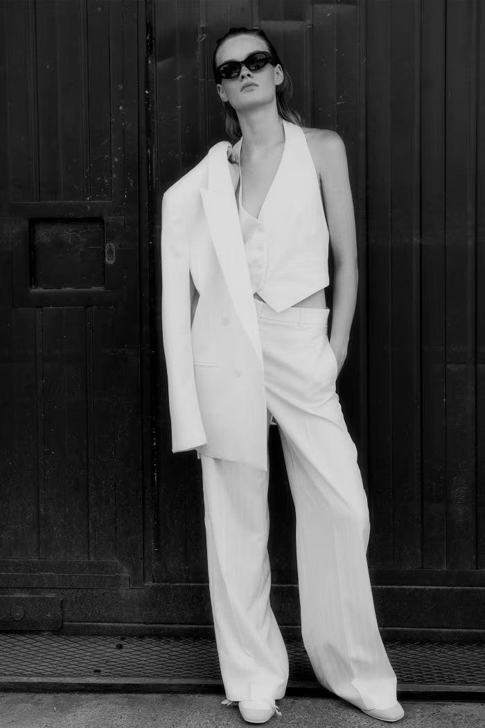S6-8P1754 Pantaloni Palazzo Strutturati Pearl Ivory