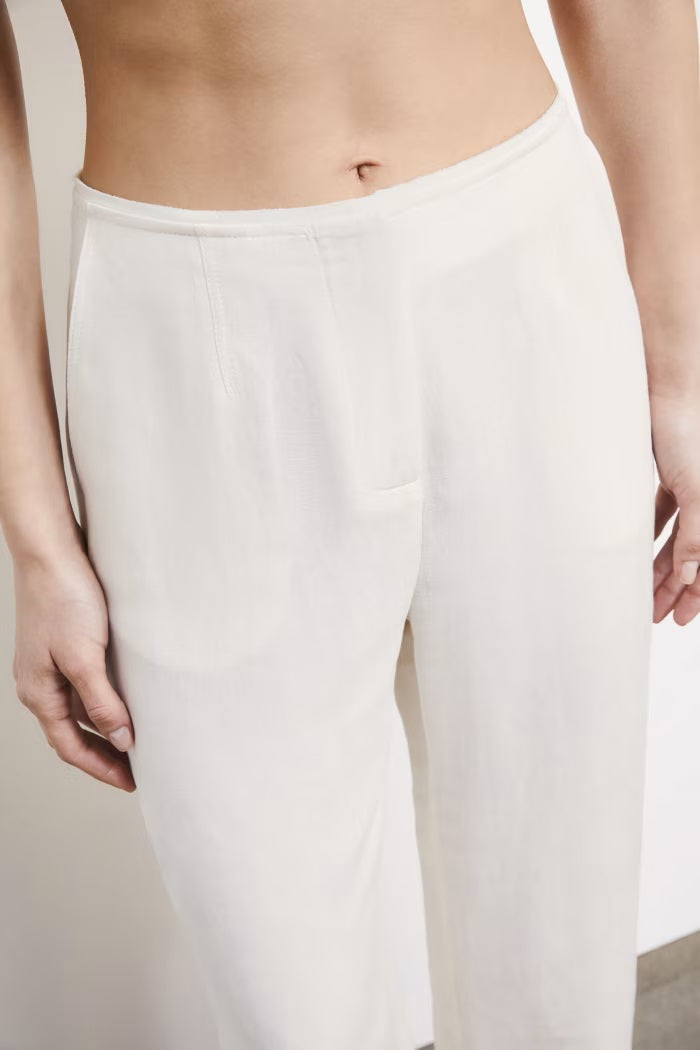 S6-8P1759 Pantaloni Sartoriali a Vita Bassa in Lino Pearl Ivory