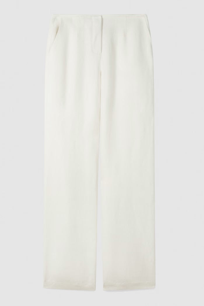 S6-8P1759 Pantaloni Sartoriali a Vita Bassa in Lino Pearl Ivory