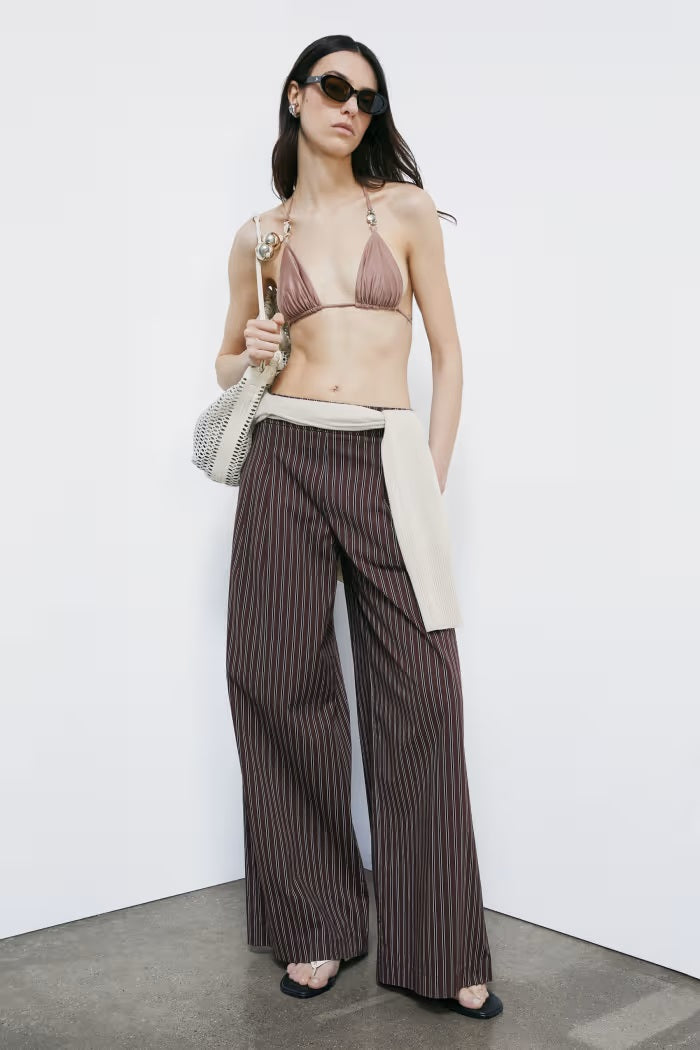 S6-2P1783 Pantaloni Palazzo Wood Brown Stripe