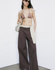 S6-2P1783 Pantaloni Palazzo Wood Brown Stripe
