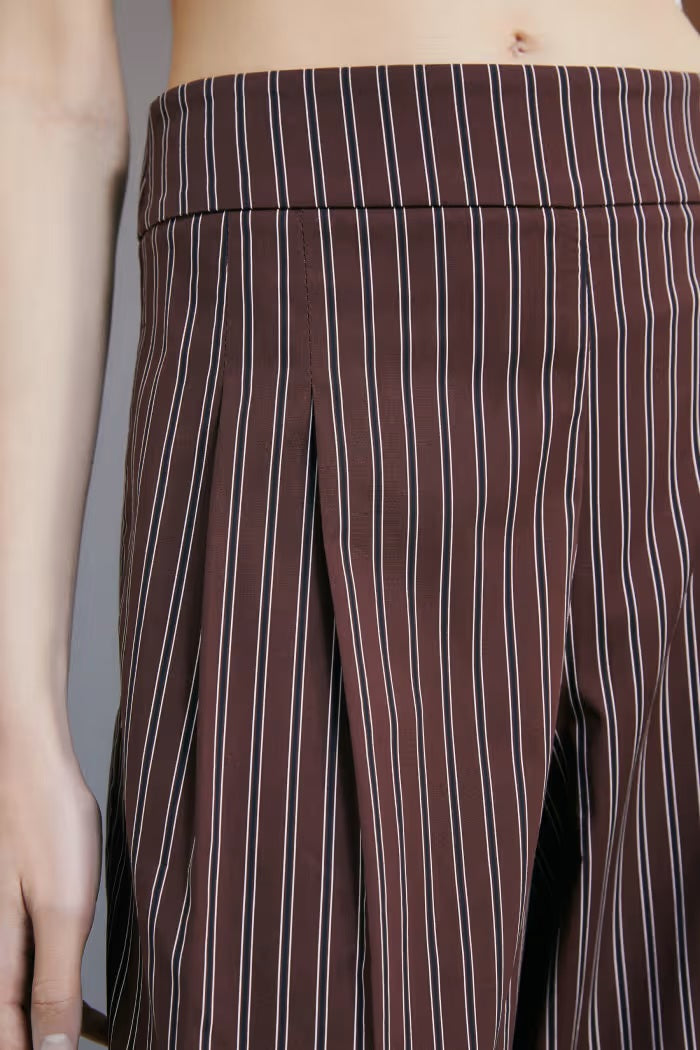 S6-2P1783 Pantaloni Palazzo Wood Brown Stripe