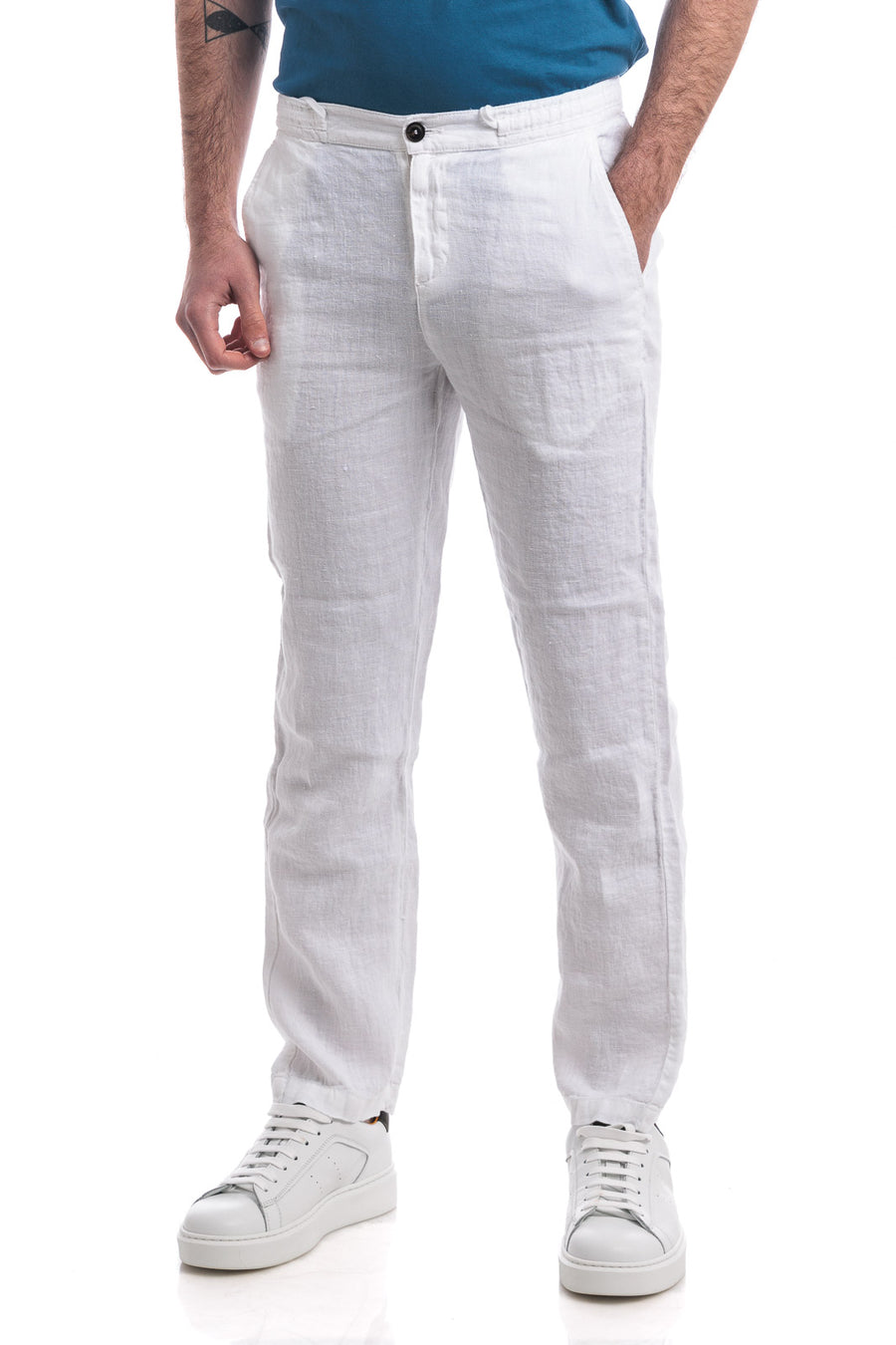 US4-Pantalone Chino Portofino Lino Optic White Man