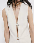 S6-2S1548 Gilet Lungo Sartoriale con Lacci Pearl Ivory