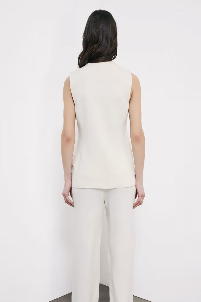 S6-2S1548 Gilet Lungo Sartoriale con Lacci Pearl Ivory