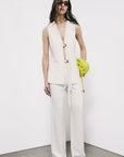 S6-2S1548 Gilet Lungo Sartoriale con Lacci Pearl Ivory