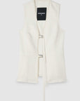 S6-2S1548 Gilet Lungo Sartoriale con Lacci Pearl Ivory