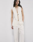 S6-2S1548 Gilet Lungo Sartoriale con Lacci Pearl Ivory
