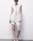 S6-2S1548 Gilet Lungo Sartoriale con Lacci Pearl Ivory