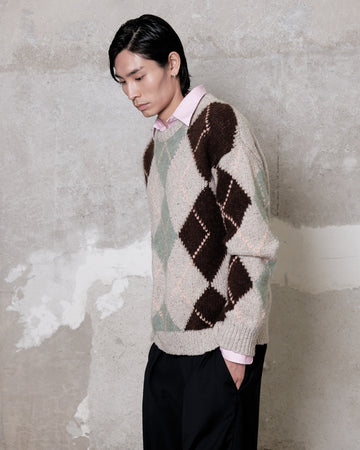 W5-96 Maglia Girocollo Jacquard Rombi Salvia Man
