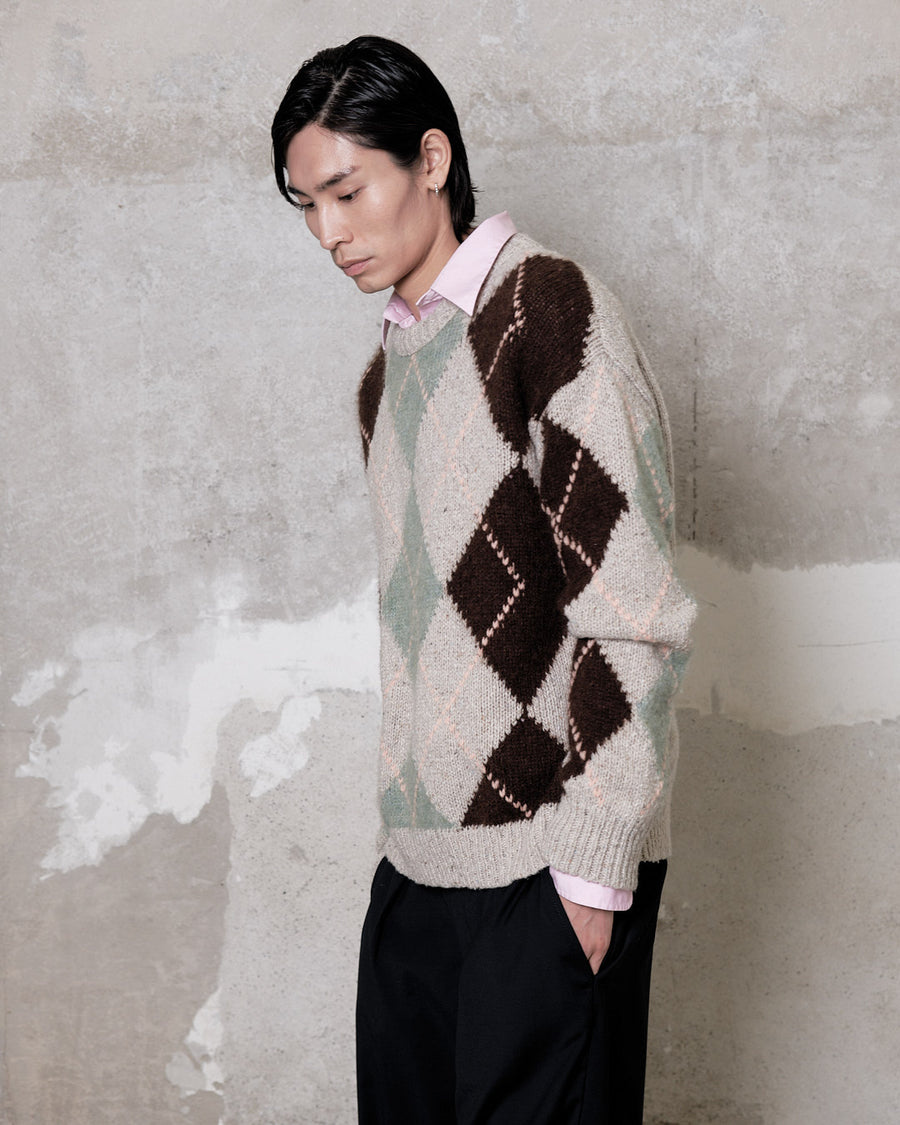 W5-96 Maglia Girocollo Jacquard Rombi Salvia Man