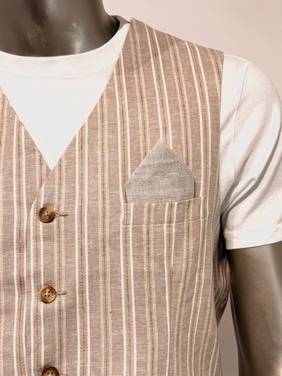 S5-1435 Gilet Lino E Cotone Beige Man