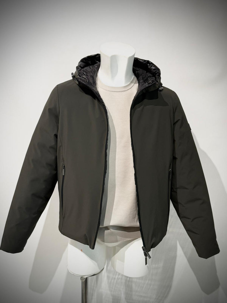 W5-0004 Giubbotto Reversibile Cappuccio Militare/Nero Man