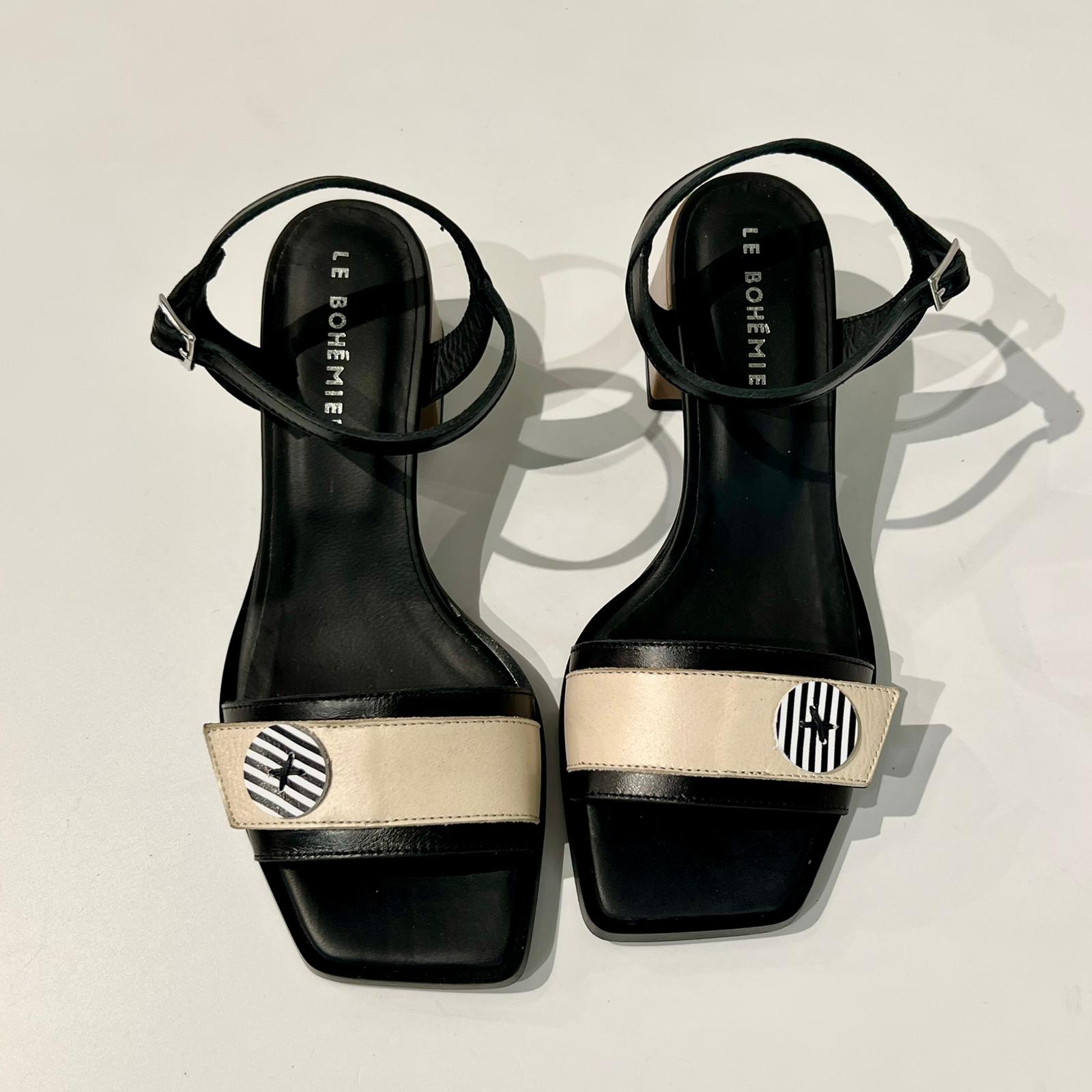 S5-T5029-1 Sandalo Tacco 5 Nero Beige