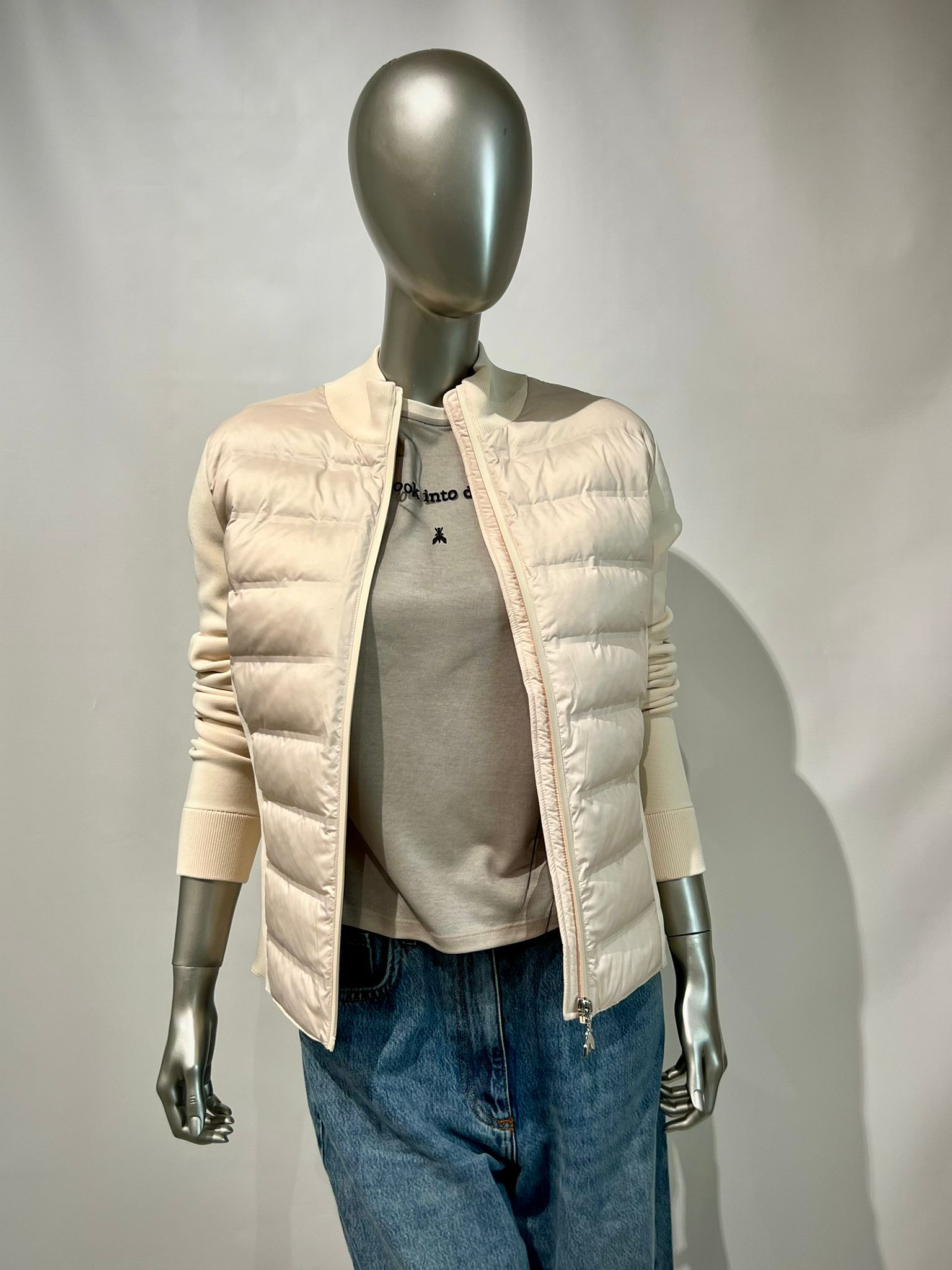 S6-8O0219 Piumino Ultralight Inserti in Maglia Warm Ivory