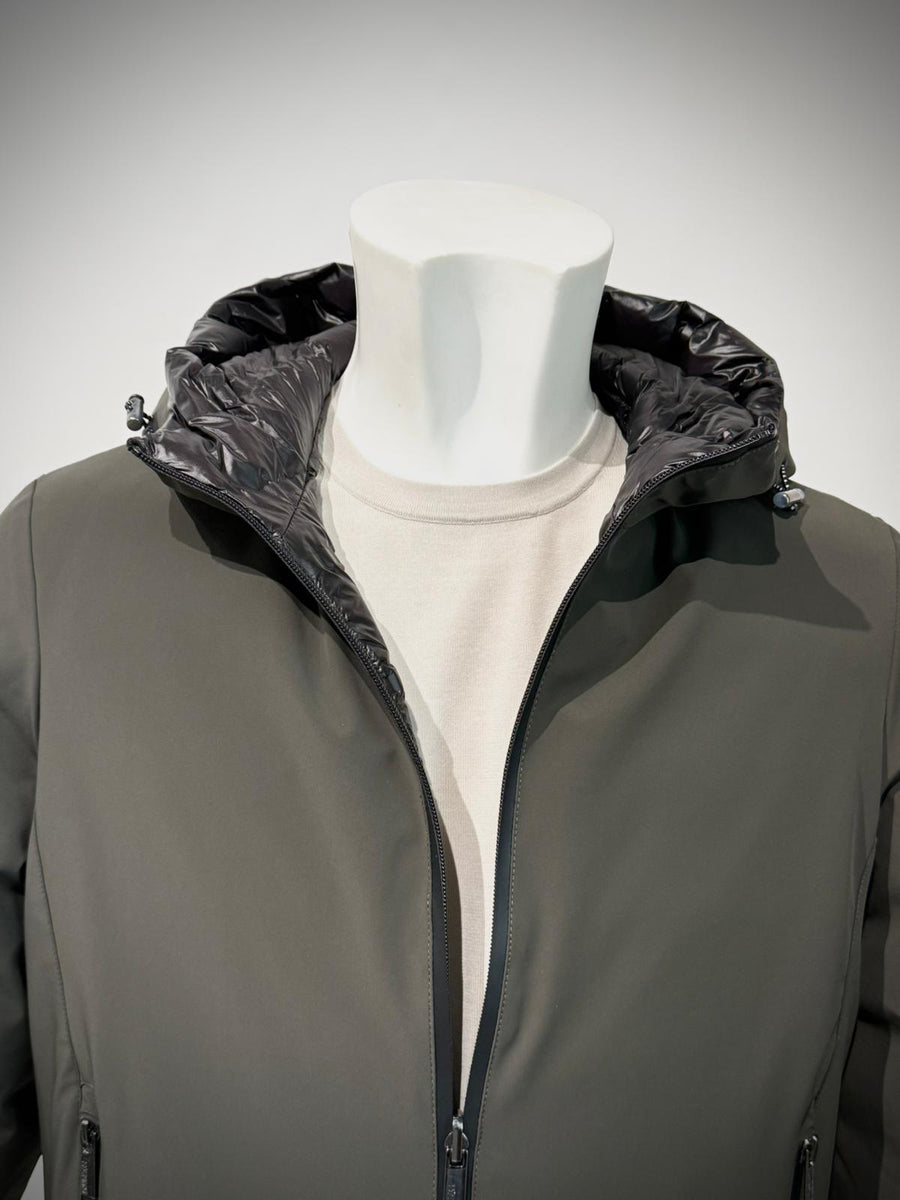 W5-0004 Giubbotto Reversibile Cappuccio Militare/Nero Man