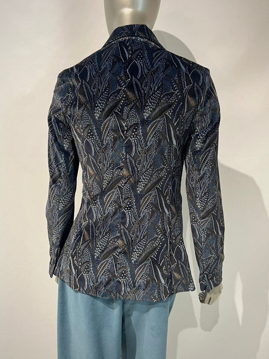 WD4-FD3204 Giacca Slim Velluto Fiori Inchiostro