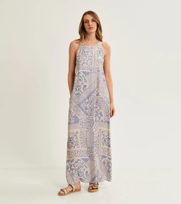 S5-15055 Abito Lungo in Stampa Burro Cenere