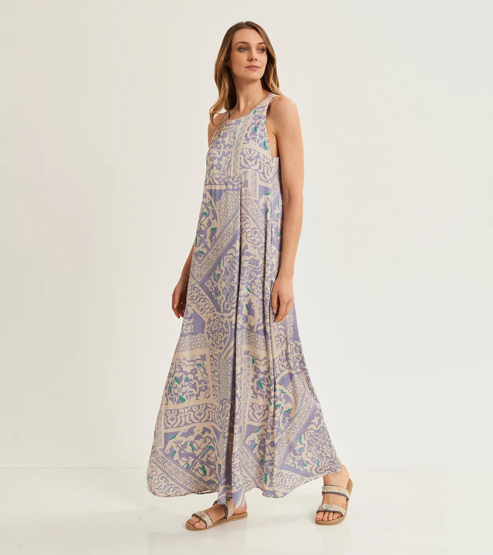 S5-15055 Abito Lungo in Stampa Burro Cenere