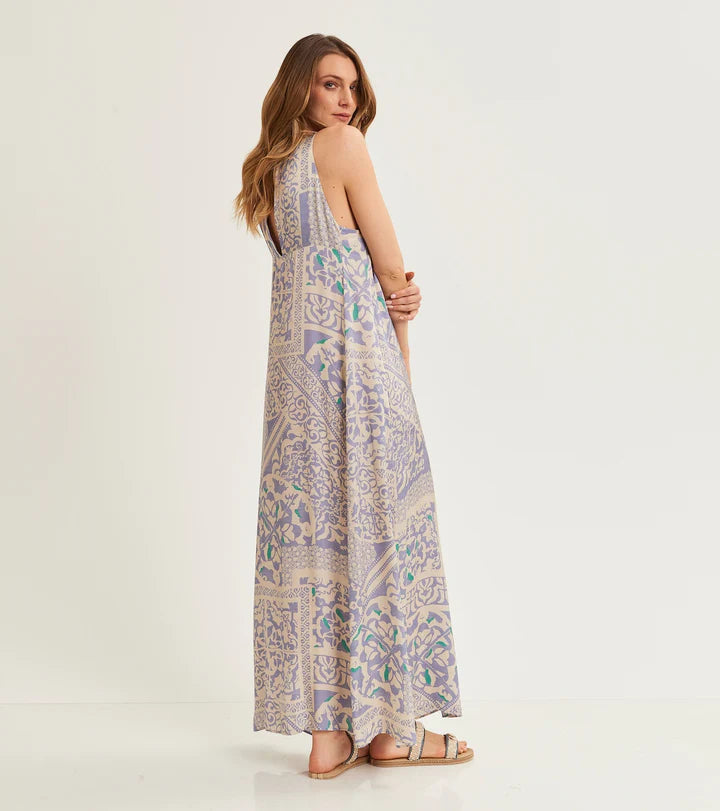 S5-15055 Abito Lungo in Stampa Burro Cenere