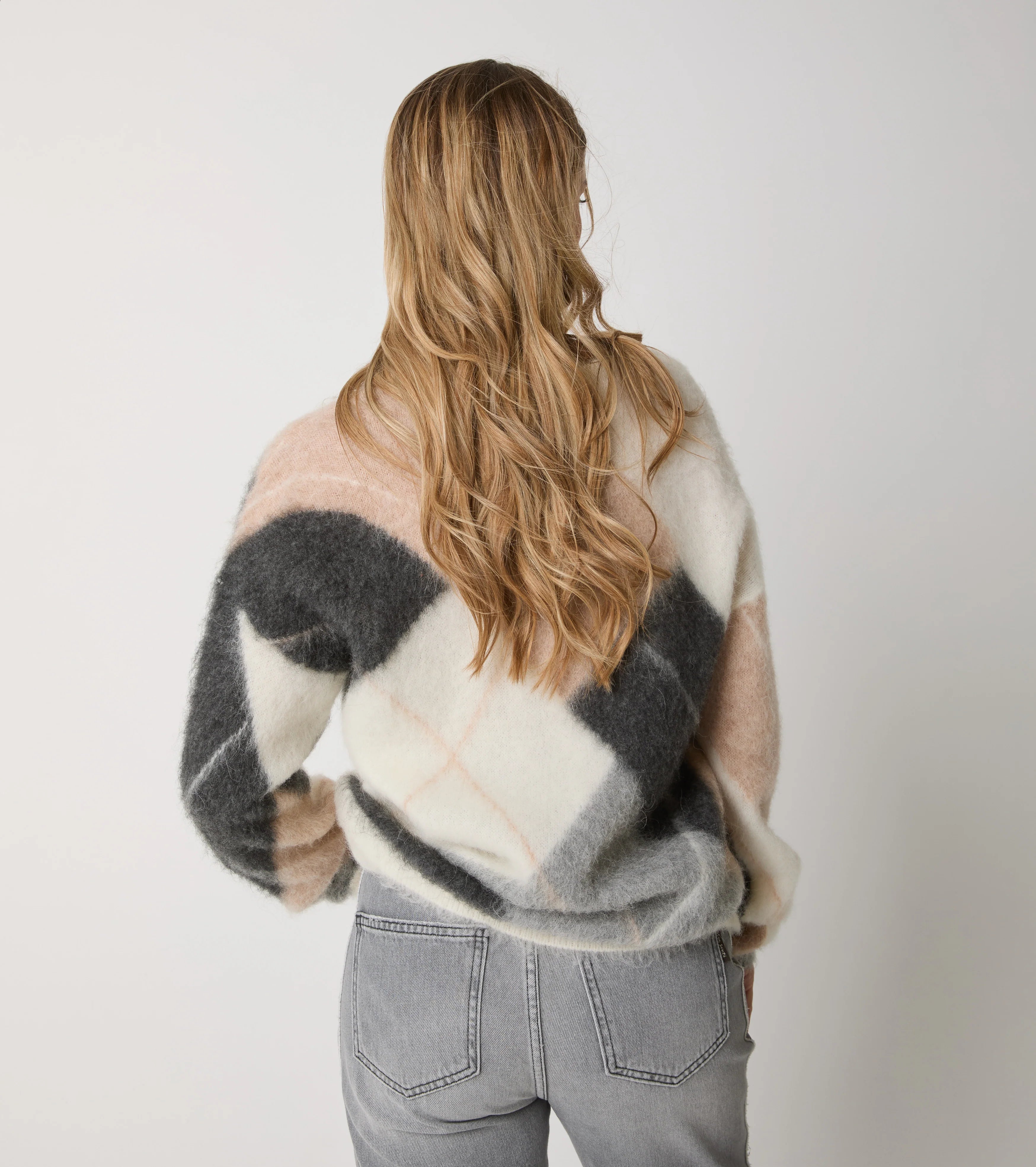 W5-53043 Maglia Rombi Scollo V Butter/Light Grey