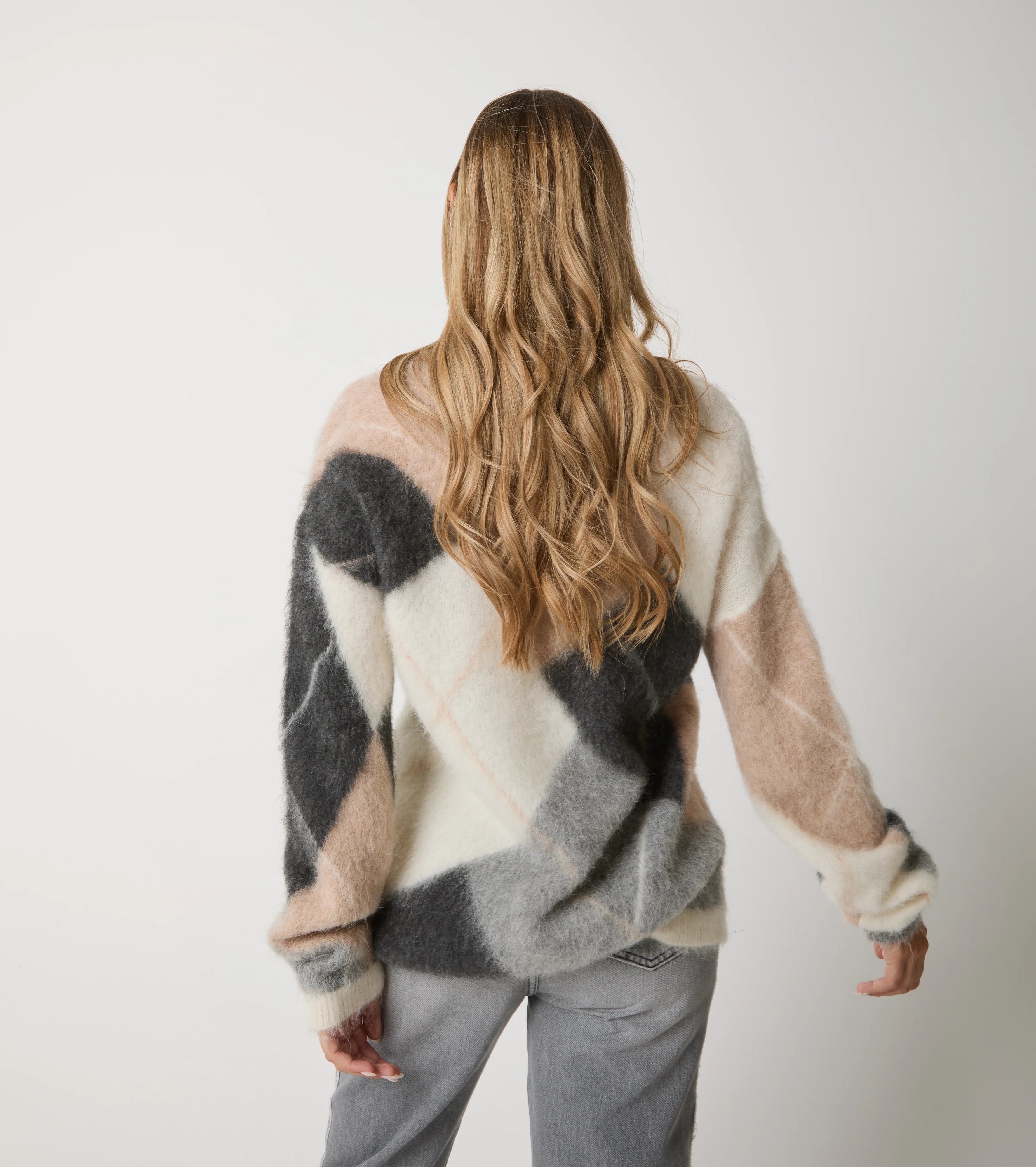 W5-53043 Maglia Rombi Scollo V Butter/Light Grey