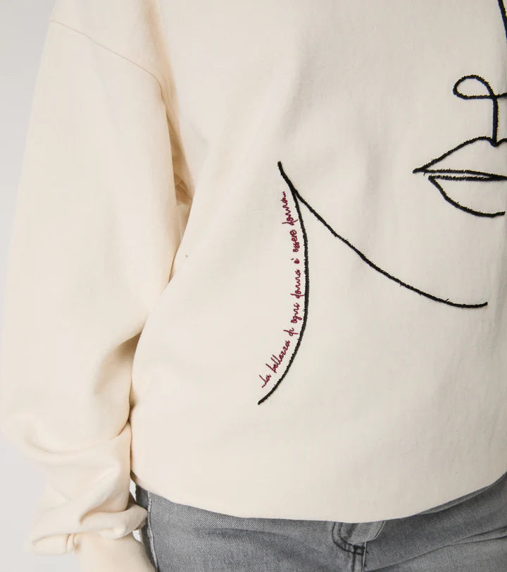 W5-64002 Felpa girocollo con ricamo