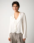 S6-45070 Blusa in Raso con Volant Manica Lunga Luna
