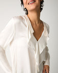 S6-45070 Blusa in Raso con Volant Manica Lunga Luna