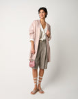S6-45070 Blusa in Raso con Volant Manica Lunga Luna