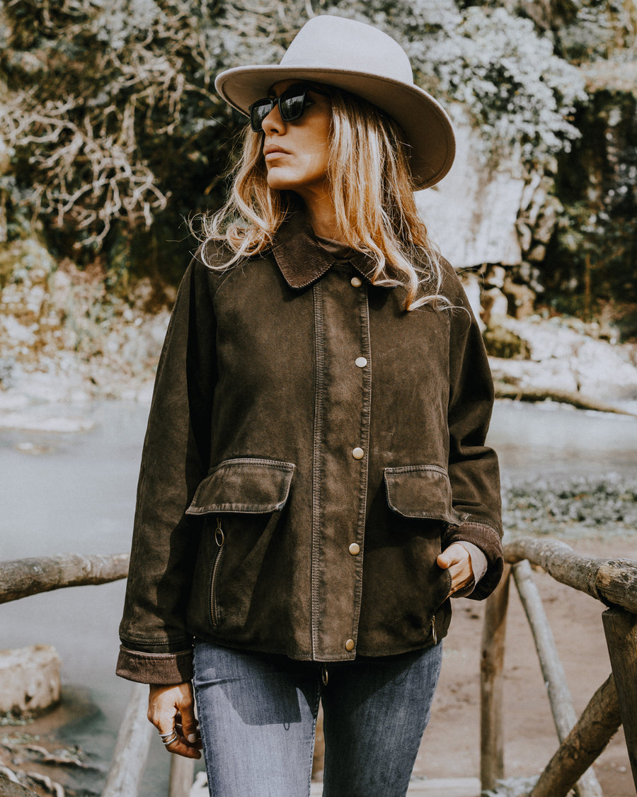 DW5-GLAMIS Giubbotto Burned Suede Verde Alga Woman