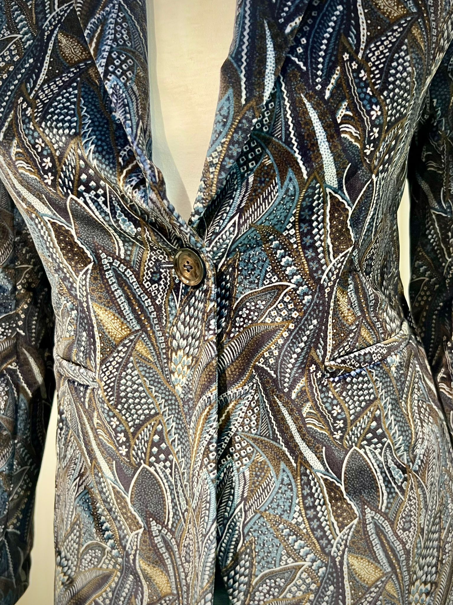 WD4-FD3204 Giacca Slim Velluto Fiori Inchiostro