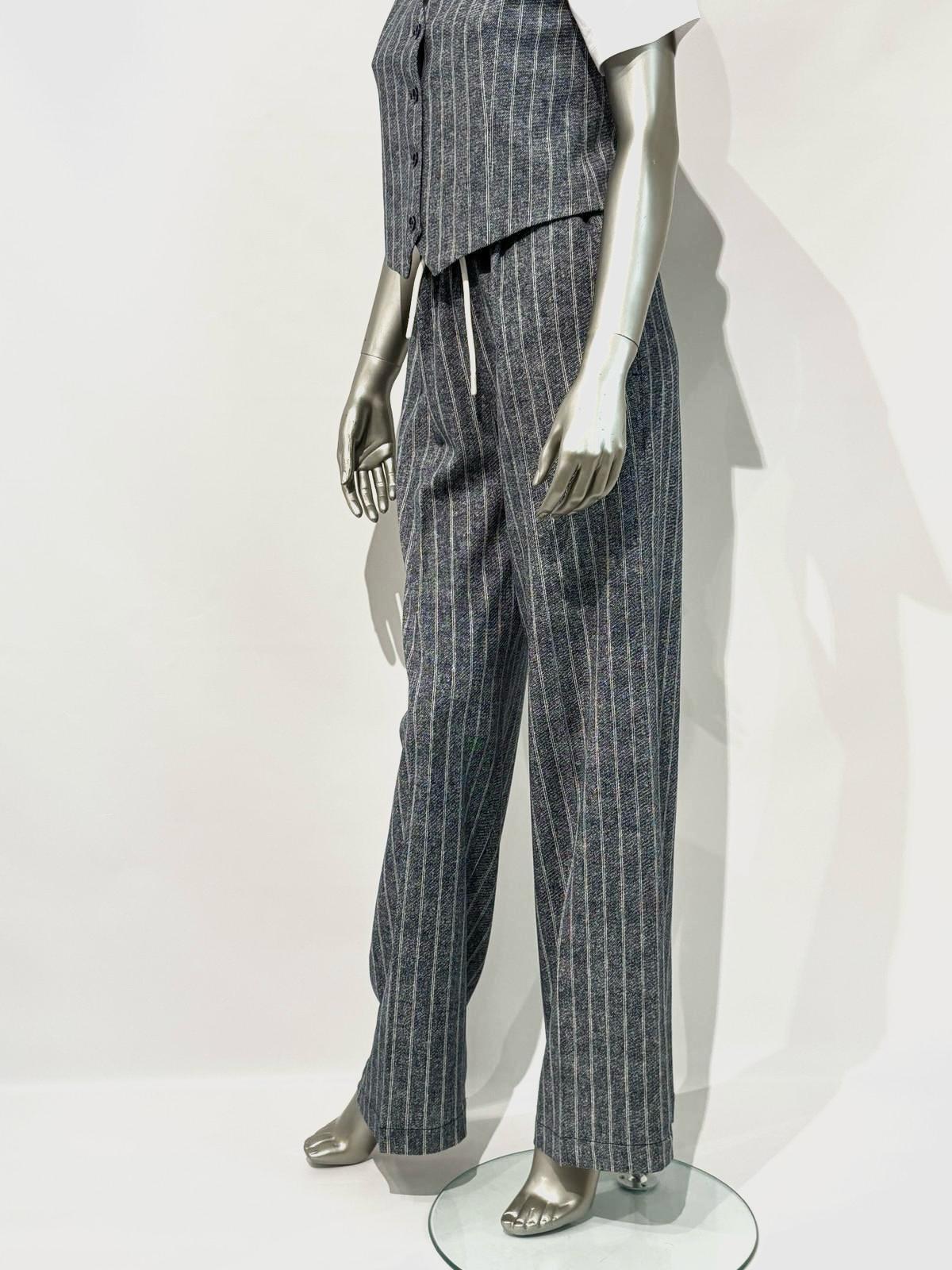 SD5-3487 Pantalone Coulisse Gessato Blu Woman