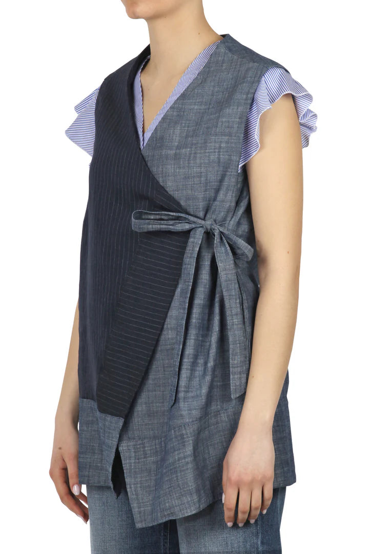 S5-35014 Gilet Effetto Denim Gessato