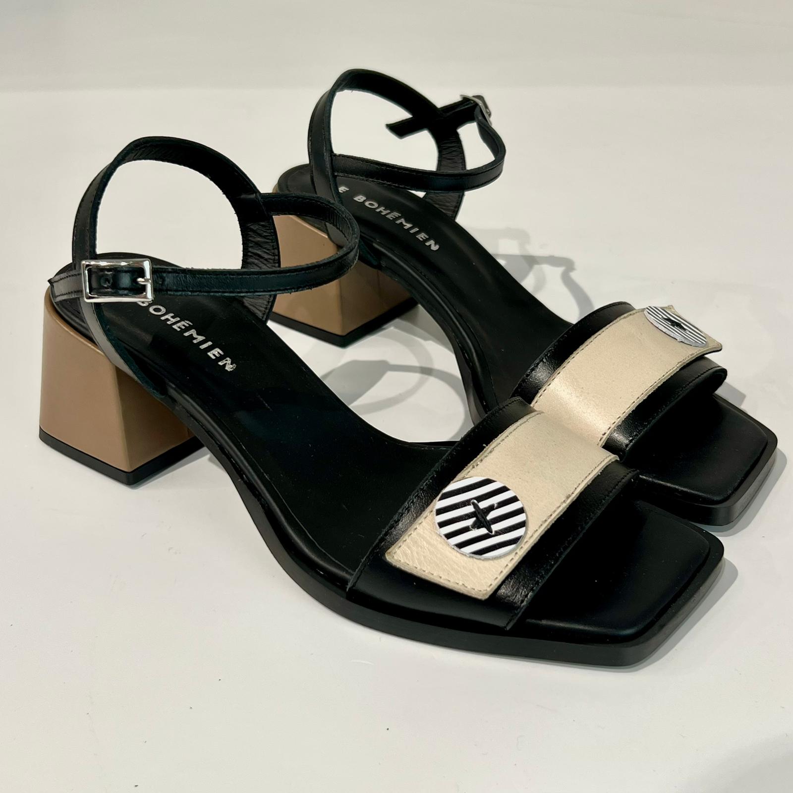 S5-T5029-1 Sandalo Tacco 5 Nero Beige