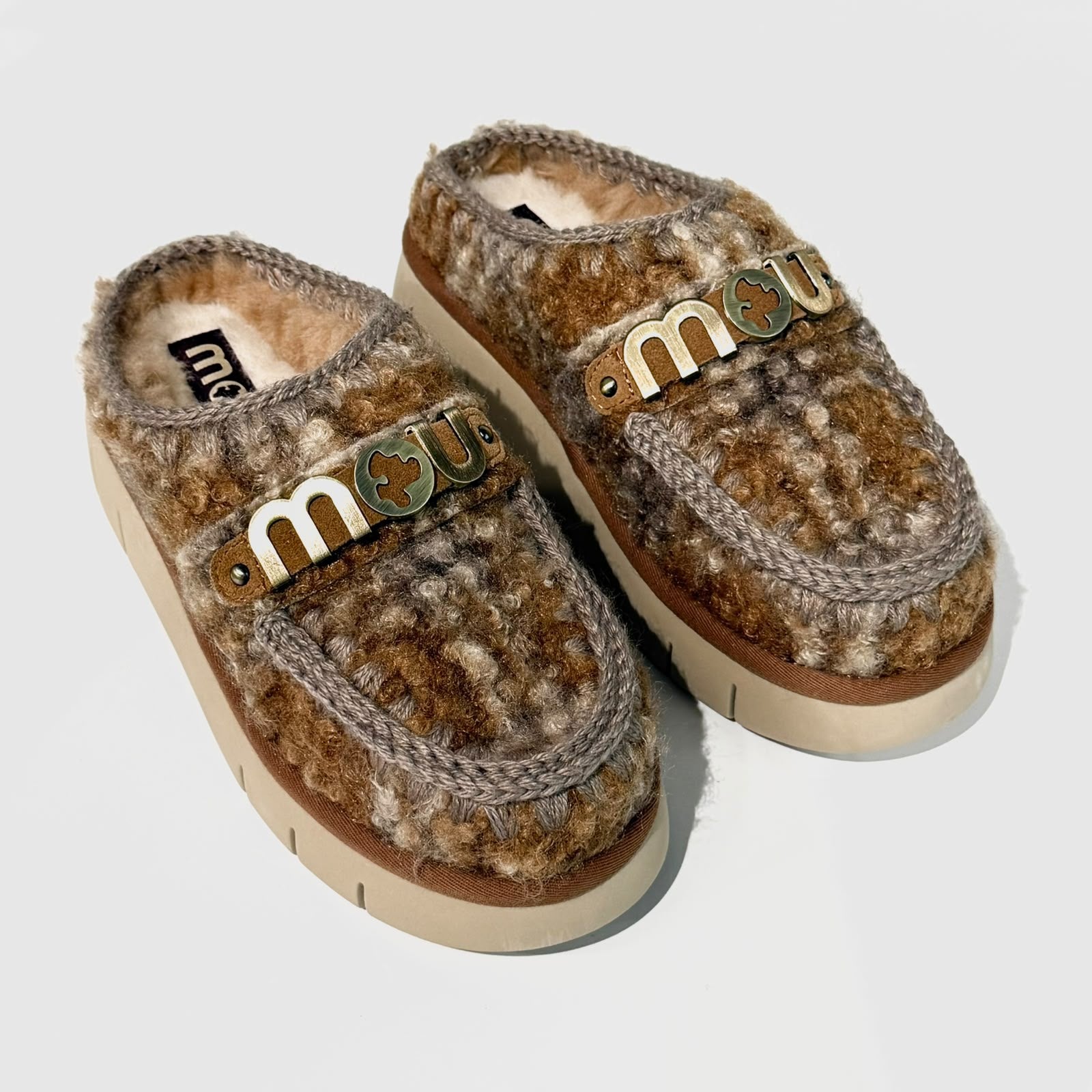 W6-Bounce Clog Plaid Teddy Fur Mercia Marron