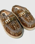 W6-Bounce Clog Plaid Teddy Fur Mercia Marron