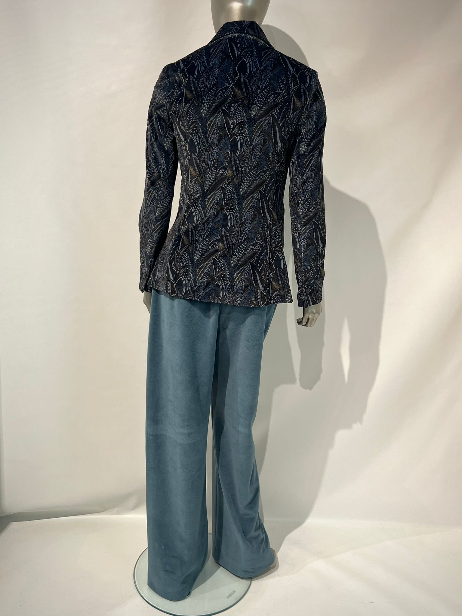 WD4-FD3204 Giacca Slim Velluto Fiori Inchiostro