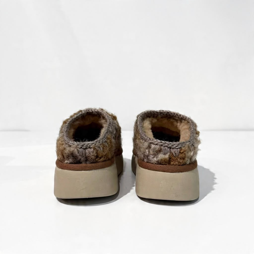 W6-Bounce Clog Plaid Teddy Fur Mercia Marron
